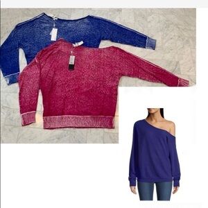 Minnie Rose NWT hot pink overdyed off the shoulder cotton cashmere size XL